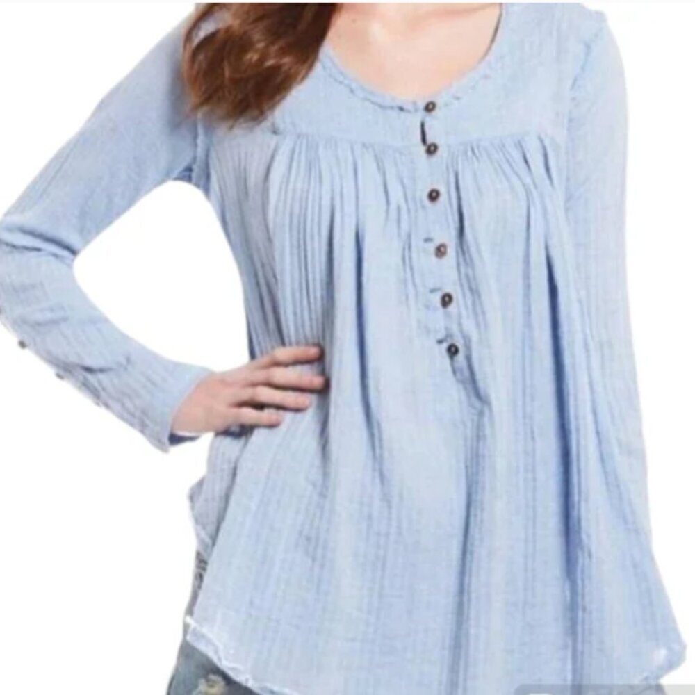 We The Free  Blue Sand Dune Long Sleeve Henley Size Medium